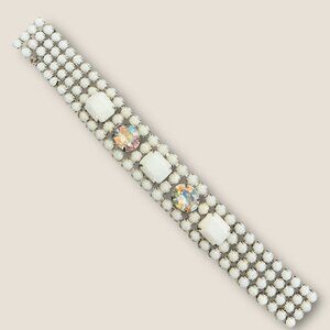 Wiess Milk Glass & Rhinestone Bracelet 7 Inches Vintage Jewelry READ